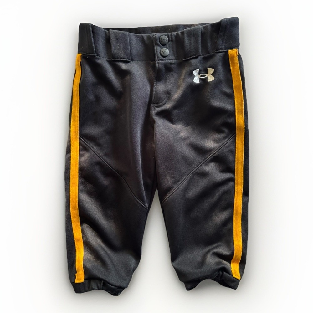 Under Armour Baseball Pants Kids YXS Black Yellow‎ Striped Athletic 1375630